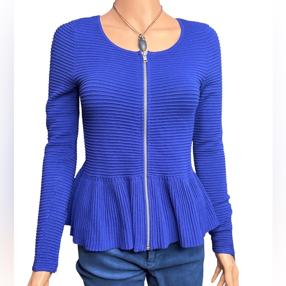 INC International Concepts Blue Ribbed Long Sleeve Zip Peplum Blouse Small NWT - Picture 1 of 9